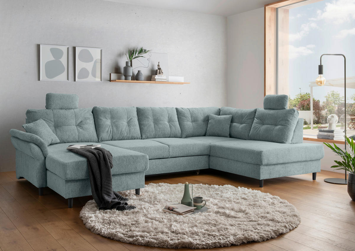 WOHNLANDSCHAFT in Chenille Blau  - Blau/Schwarz, Modern, Holz/Textil (176/338/206cm) - Livetastic