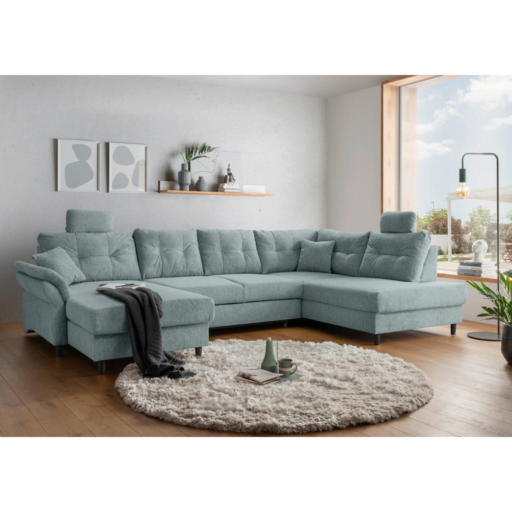 Thumbnail - Livetastic Wohnlandschaft, Blau, Textil, Buche, 6-Sitzer, Füllung: Schaumstoff, Ottomane rechts, U-Form, 338x206 cm, Lie...