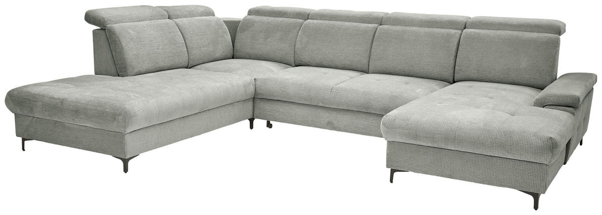 WOHNLANDSCHAFT Grau, Hellgrau Struktur  - Hellgrau/Schwarz, Design, Textil/Metall (270/364/190cm) - Stylife
