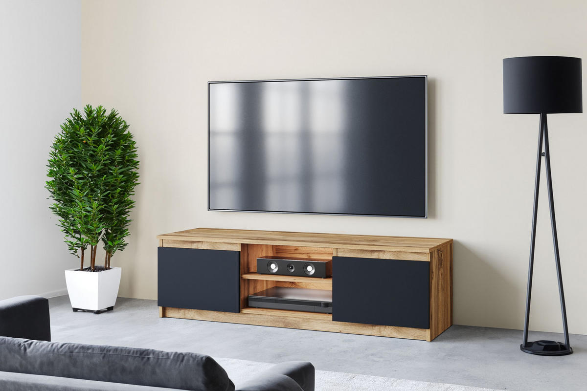 TV-SZEKRÉNY 120/35,5/38 cm  - Wotan tölgy/fekete, Design, műanyag/faalapú anyag (120/35,5/38cm) - P & B