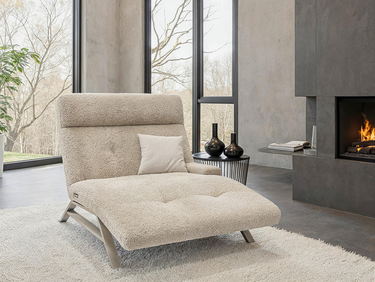 RELAXLIEGE in Chenille, Teddystoff Cappuccino  - Kaschmir/Cappuccino, Design, Textil/Metall (120/54-113/158-198cm) - Pure Home Lifestyle