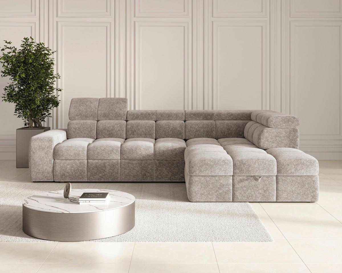 ECKSOFA  in Chenille Graubraun  - Graubraun/Schwarz, MODERN, Kunststoff/Textil (292/204cm) - Milino