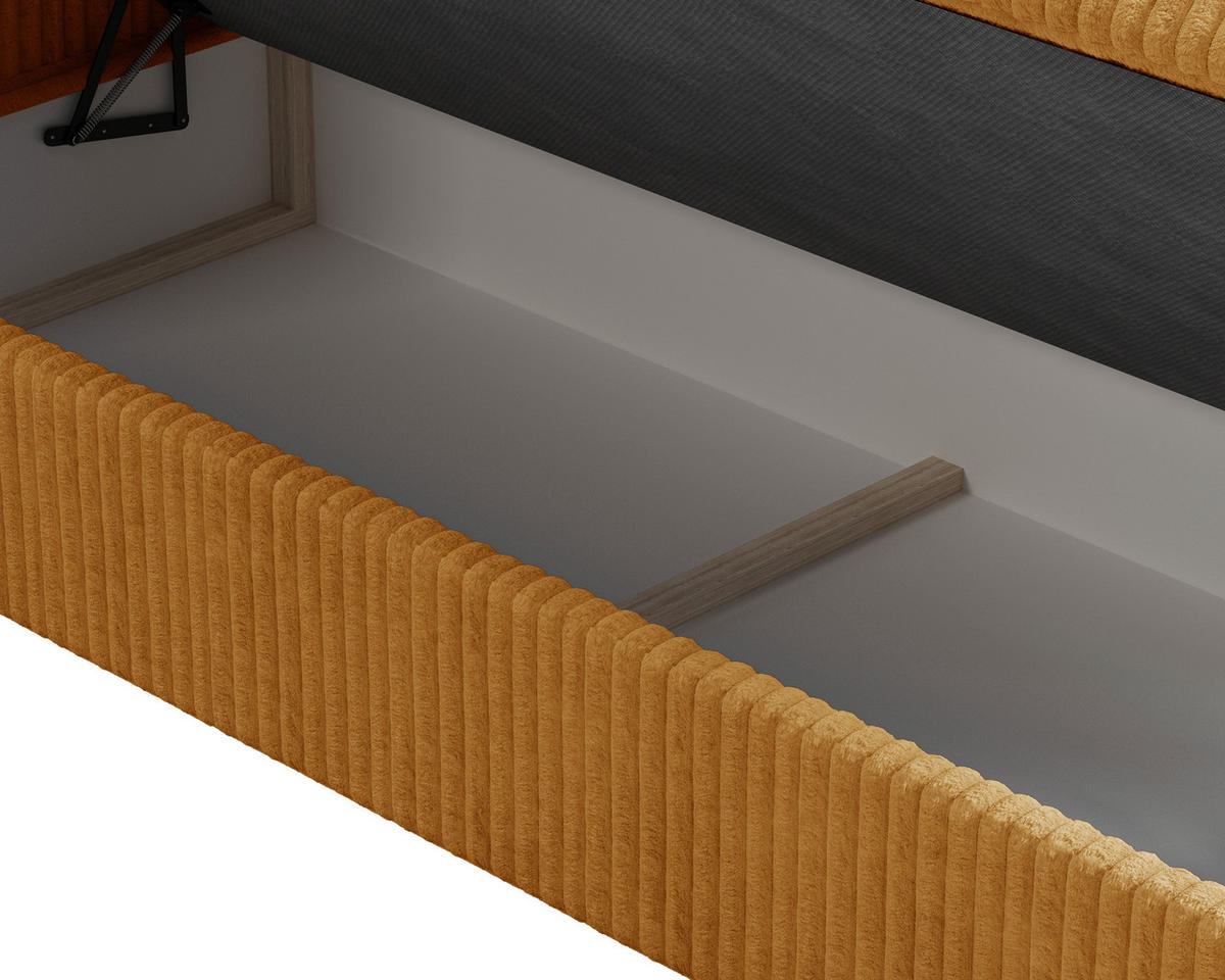 BOXBETT 160/200 cm,  in Currygelb, Bettkasten, Topper, H2 + H3 = mittel + fest  - Currygelb/Schwarz, MODERN, Holz/Kunststoff (160/200cm) - MID.YOU