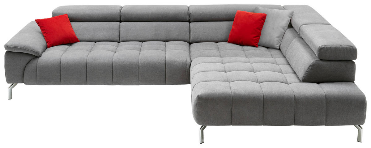 ECKSOFA Grau Chenille  - Chromfarben/Grau, Design, Textil/Metall (323/222cm) - Beldomo Style