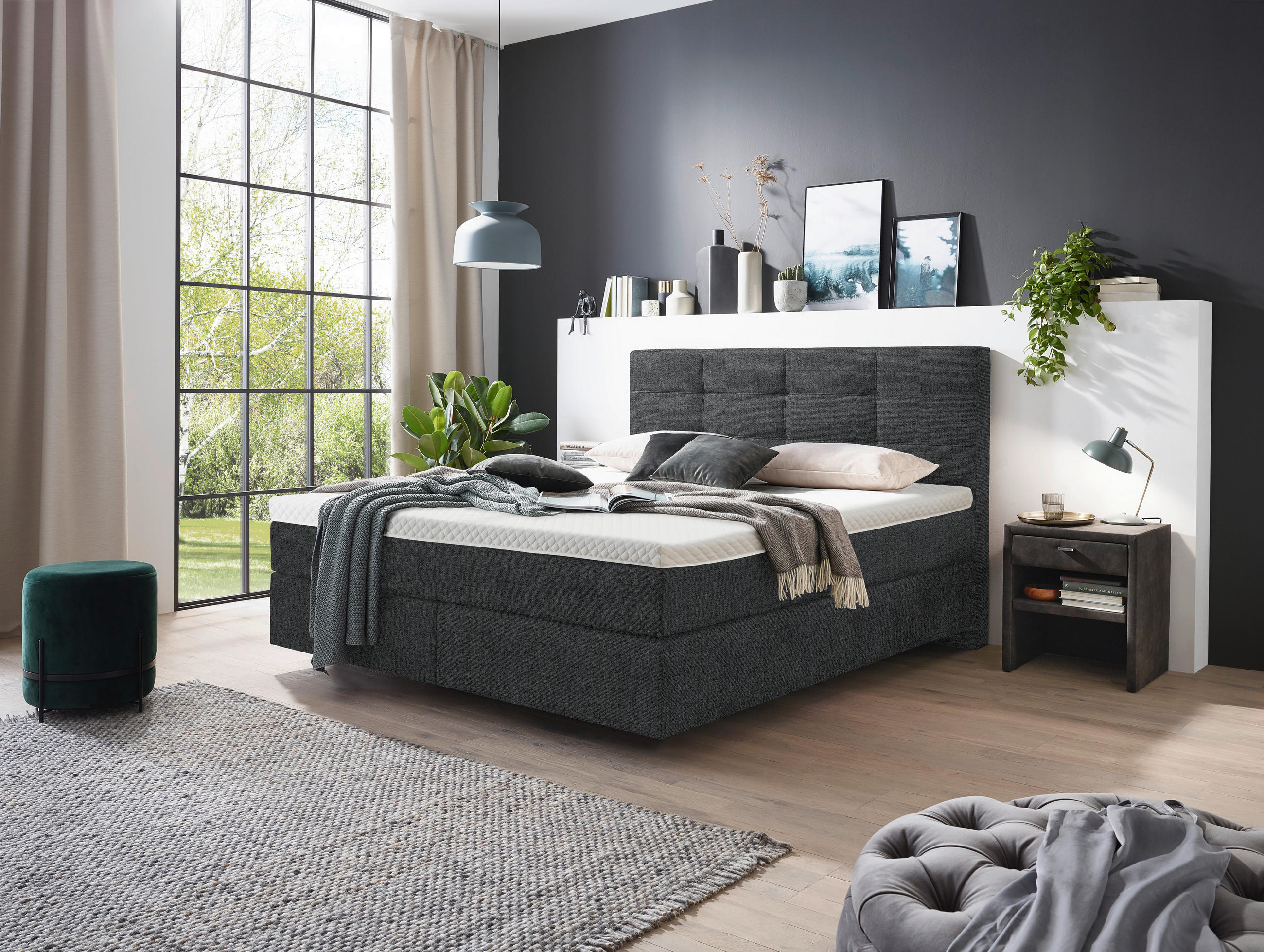BOXSPRINGBETT 200/200 cm  in Anthrazit  - Chromfarben/Anthrazit, KONVENTIONELL, Kunststoff/Textil (200/200cm) - Voleo