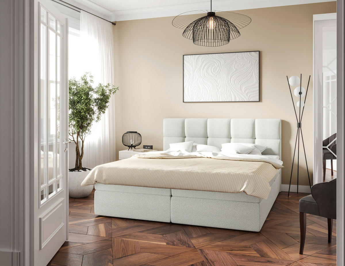 BOXBETT 180/220 cm  in Weiss  - Weiss/Schwarz, Modern, Holz/Holzwerkstoff (180/220cm) - MID.YOU