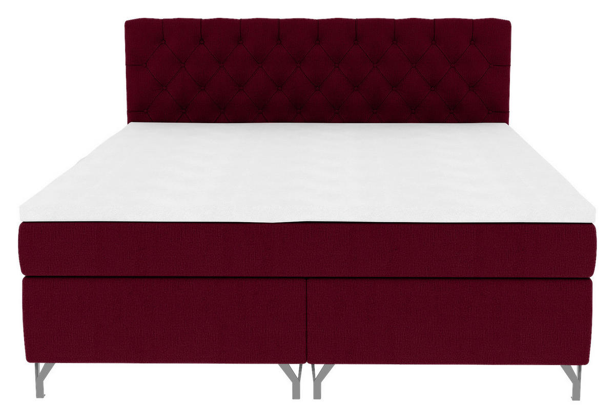 BOXSPRINGBETT 180/200 cm  in Weinrot  - Chromfarben/Weinrot, KONVENTIONELL, Textil/Metall (180/200cm) - Carryhome