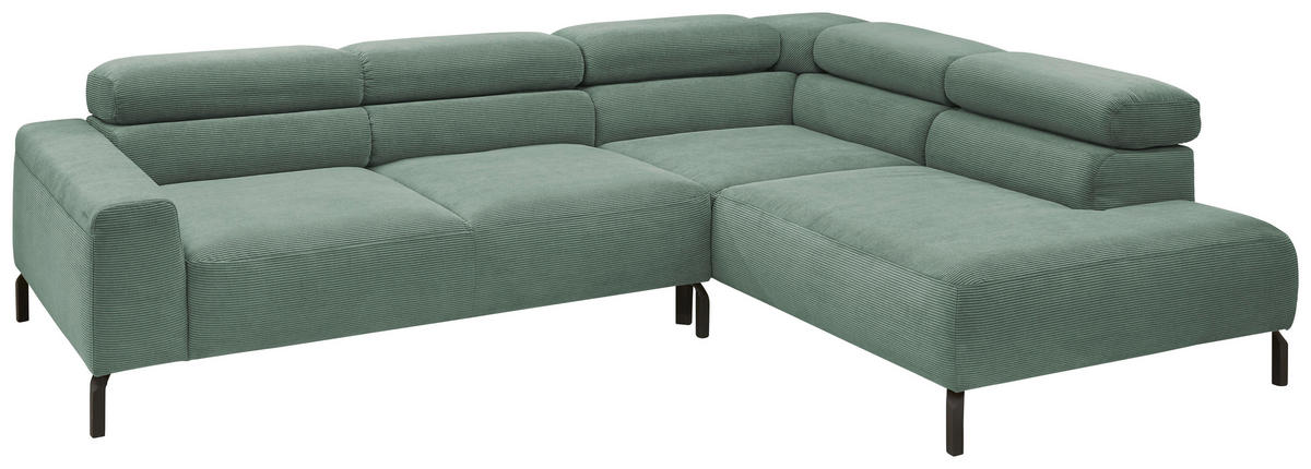 ECKSOFA in Feincord Grün  - Schwarz/Grün, Design, Textil/Metall (273/219cm) - Pure Home Comfort