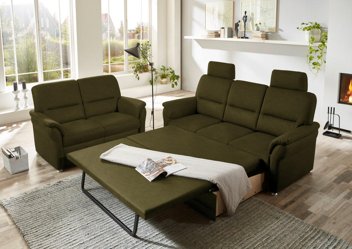 SITZGARNITUR in Mikrofaser Dunkelgrün  - Dunkelgrün/Alufarben, Konventionell, Textil/Metall (192/96/89cm) - Beldomo Comfort