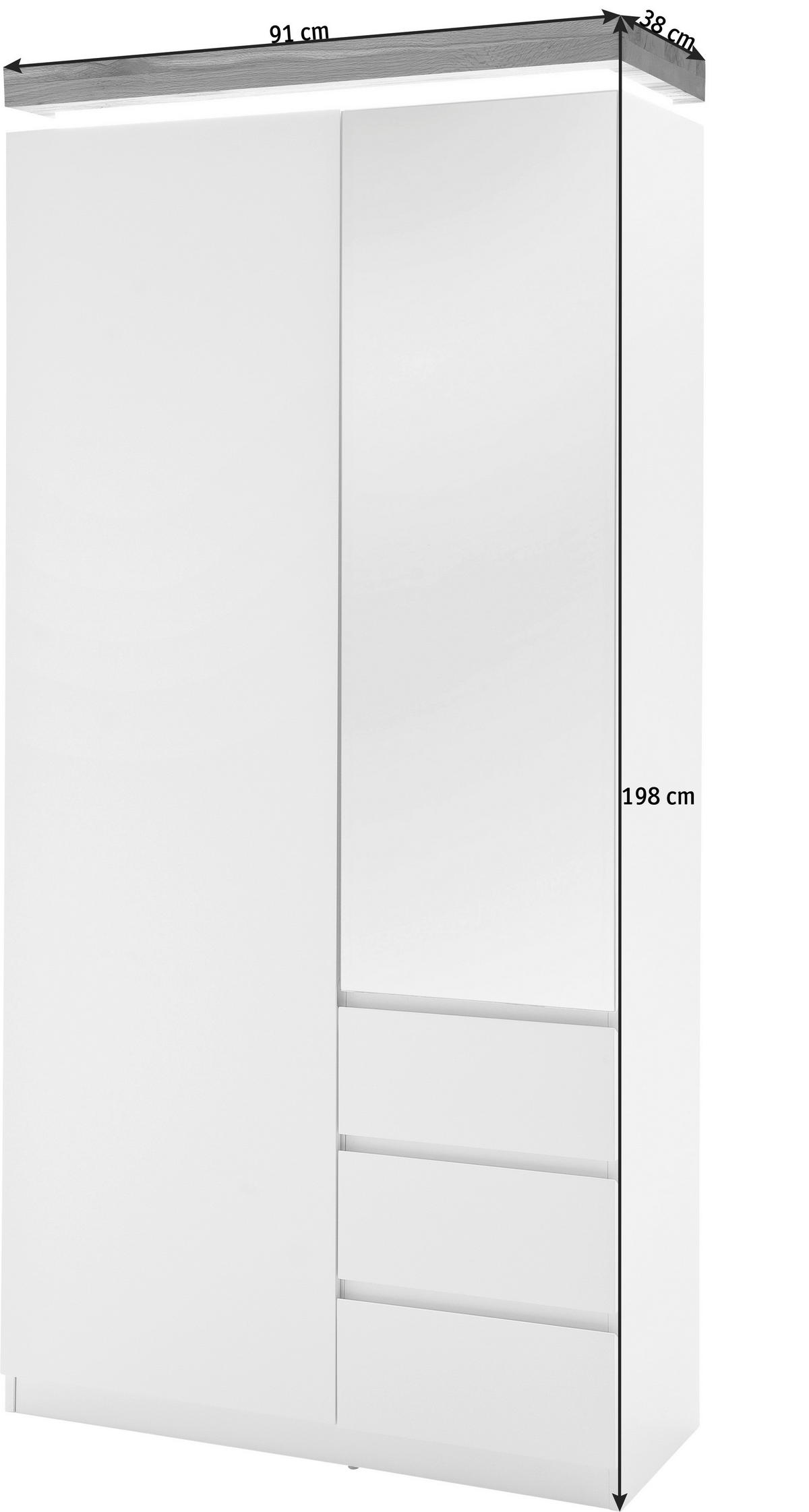GARDEROBENSCHRANK Romina  in 91/198/38 cm  - Eichefarben/Weiß, Design, Glas/Holz (91/198/38cm)