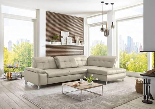 ECKSOFA in Echtleder Ecru  309/211 cm  - Ecru/Alufarben, Design, Leder/Metall (309/211cm) - Beldomo Speed