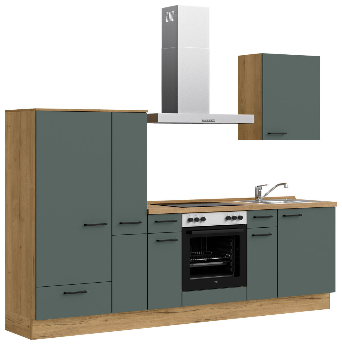 KÜCHENBLOCK 270 cm   in Eichefarben, Dunkelgrün  - Dunkelgrün/Eichefarben, MODERN, Holzwerkstoff/Metall (270cm) - Nobilia
