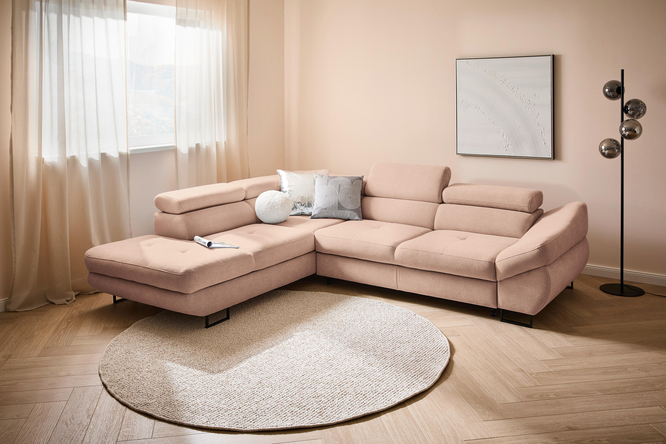 ECKSOFA in Webstoff Altrosa  - Schwarz/Altrosa, Design, Textil/Metall (235/280cm) - Hom`in