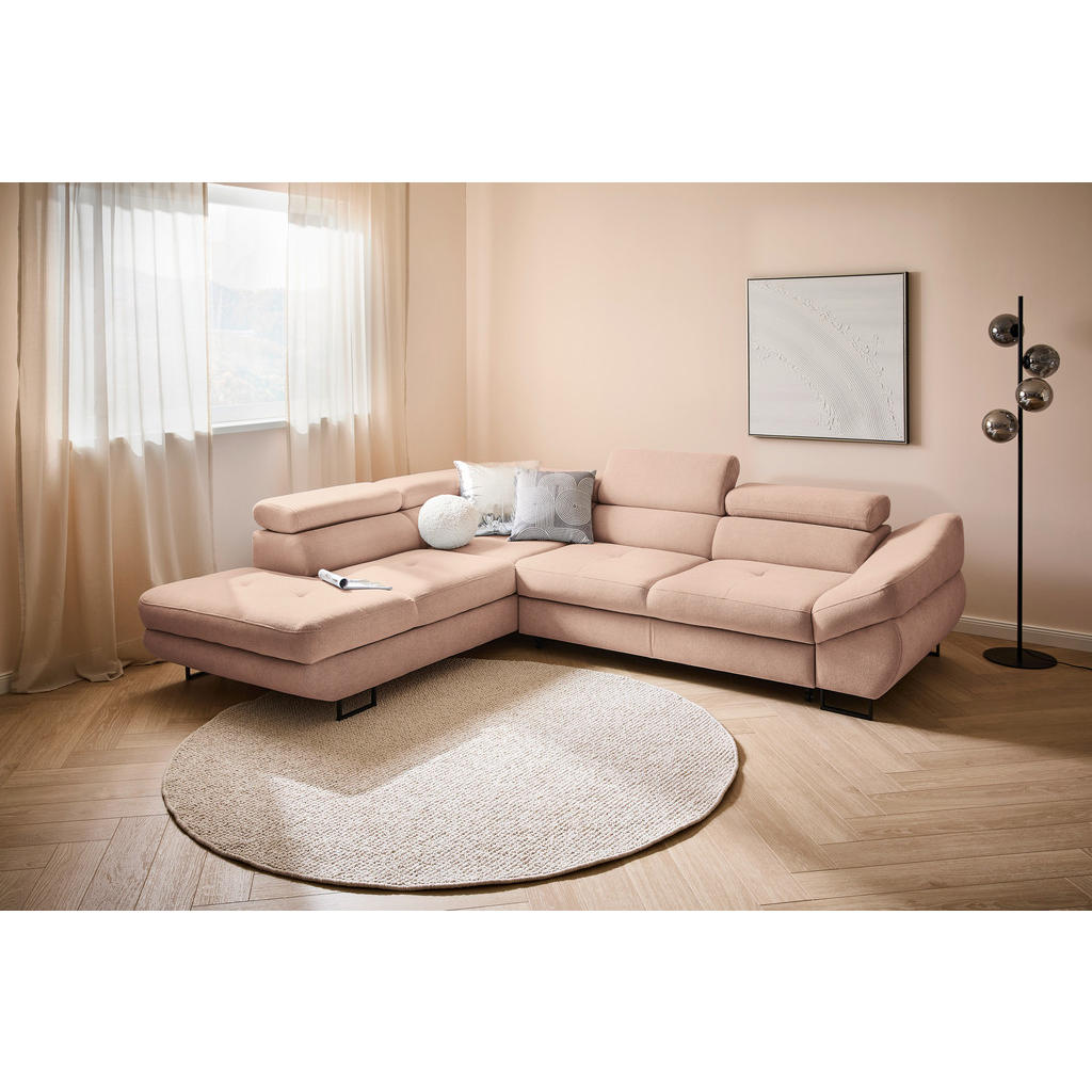 Thumbnail - Hom`in Ecksofa, Altrosa, Textil, 5-Sitzer, Ottomane links, L-Form, 280x235 cm, Fußauswahl, Stoffauswahl, Liegefunktion, ...