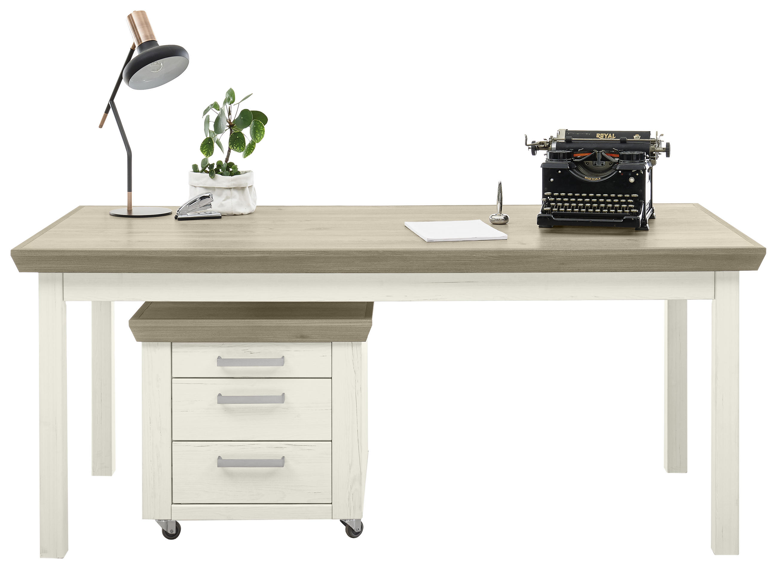 SCHREIBTISCH 180/80/74,6 cm in Weiß, Eichefarben - Eichefarben/Weiß, Design, Holzwerkstoff (180/80/74,6cm) - SetOne by Musterring