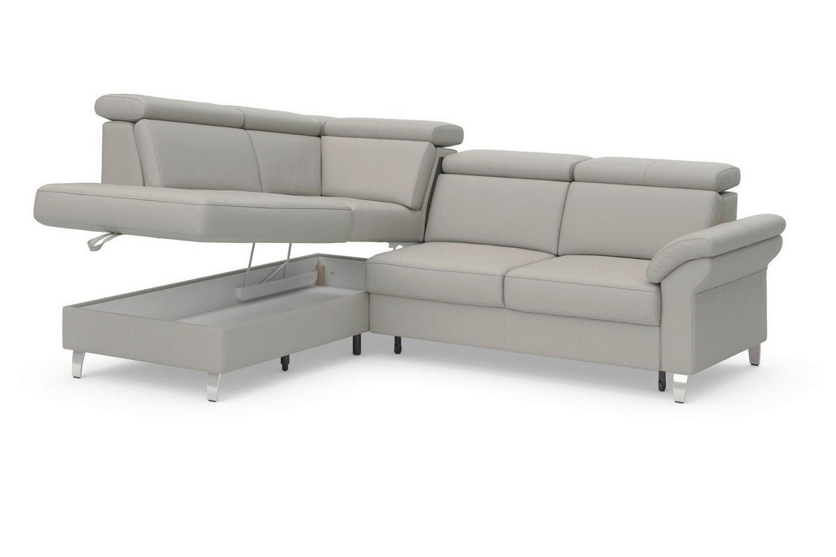 ROHOVÁ SEDAČKA, textil, koža, svetlosivá - svetlosivá/chrómová, Basics, kov/koža (194/245cm) - Sit & More