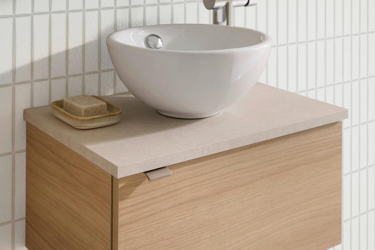 GÄSTEBAD 50 cm  - Sandfarben/Edelstahlfarben, Design, Keramik/Holzwerkstoff (50cm) - Sadena