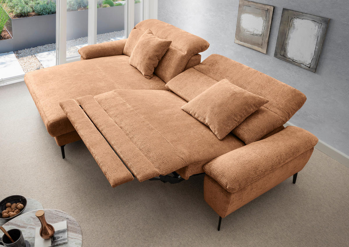 ECKSOFA Chenille Koralle  - Koralle/Schwarz, Konventionell, Textil/Metall (178/300cm) - Livetastic