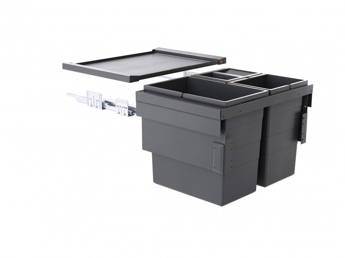 EINBAUABFALLSAMMLER 28 + 2 x 13 l  Kunststoff  - Dunkelgrau/Grau, Basics, Kunststoff (56,2-56,8/37-42,4/40cm) - HKT