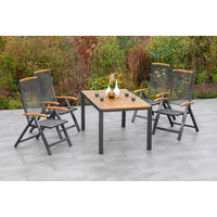 GARTENKLAPPSESSEL Akazie Aluminium Schwarz, Akaziefarben  - Schwarz/Akaziefarben, KONVENTIONELL, Holz/Metall (60/114/79cm) - Gardenson