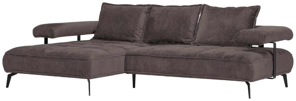 ECKSOFA in Webstoff Dunkelbraun  - Dunkelbraun/Schwarz, Design, Textil/Metall (180/266cm) - Welnova