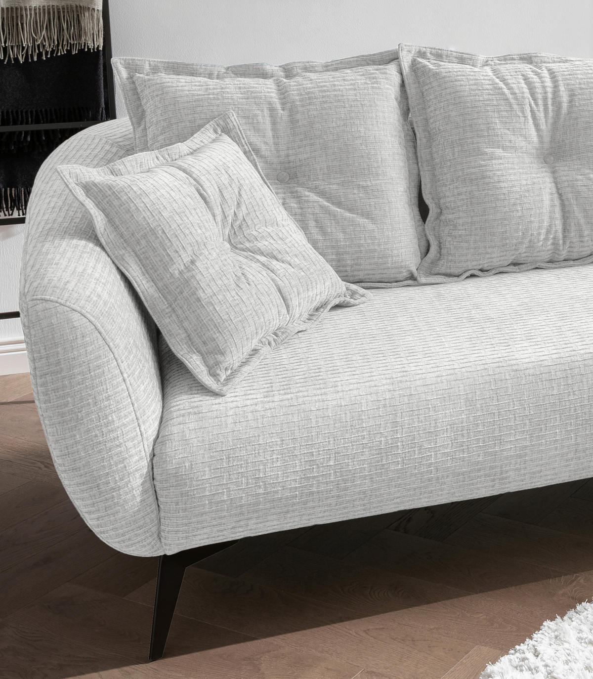 ECKSOFA in Mikrofaser Weiss  - Weiss/Schwarz, Modern, Textil/Metall (277/162cm) - Livetastic