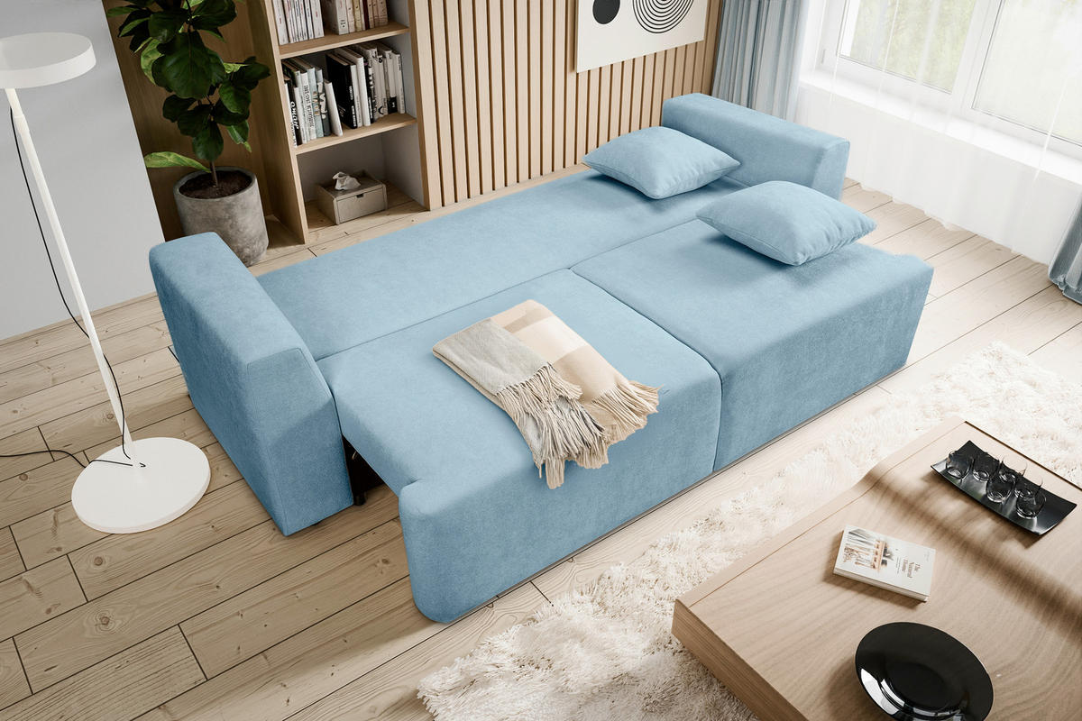 SCHLAFSOFA POINT  mit Liegefunktion, Schlafen auf Sitzhöhe Webstoff Hellblau  - Schwarz/Hellblau, Basics, Kunststoff/Textil (250/95/99cm) - MID.YOU