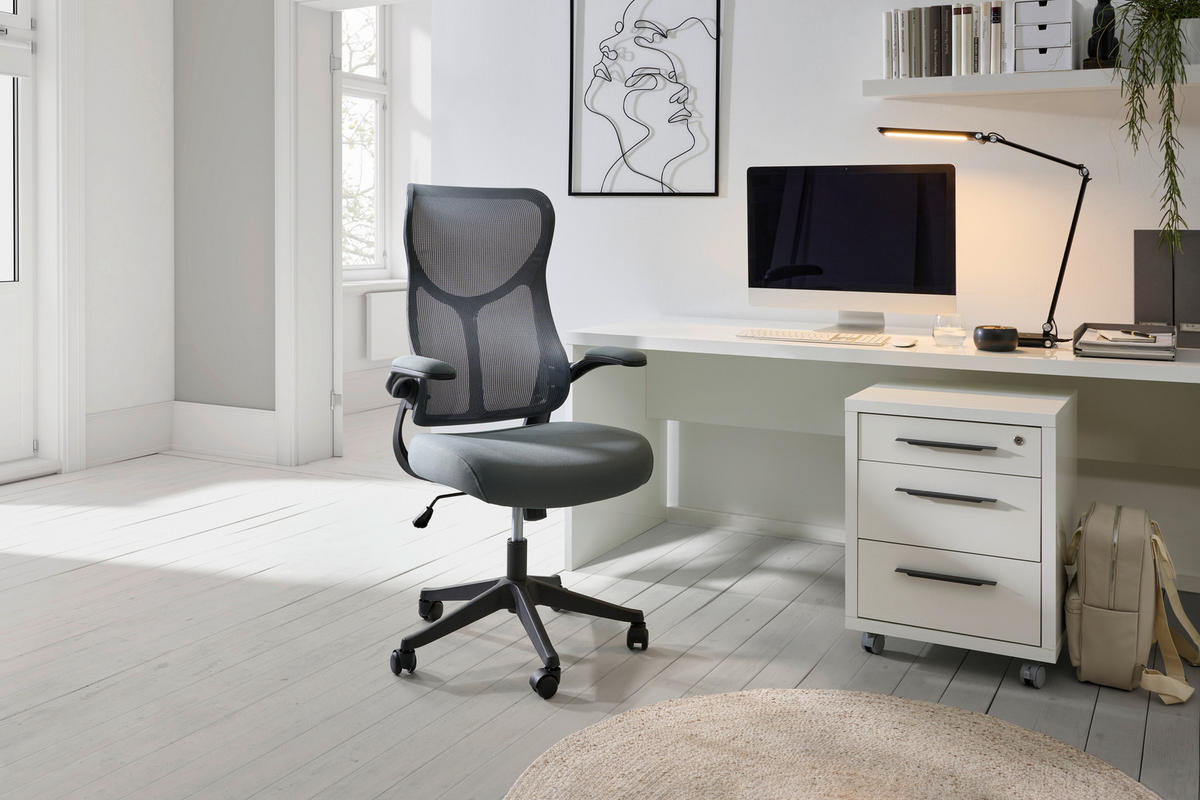 OTOČNÁ ŽIDLE, síťovina, šedá - šedá/černá, Moderní, kov/dřevo (65/108/116/66cm) - MID.YOU