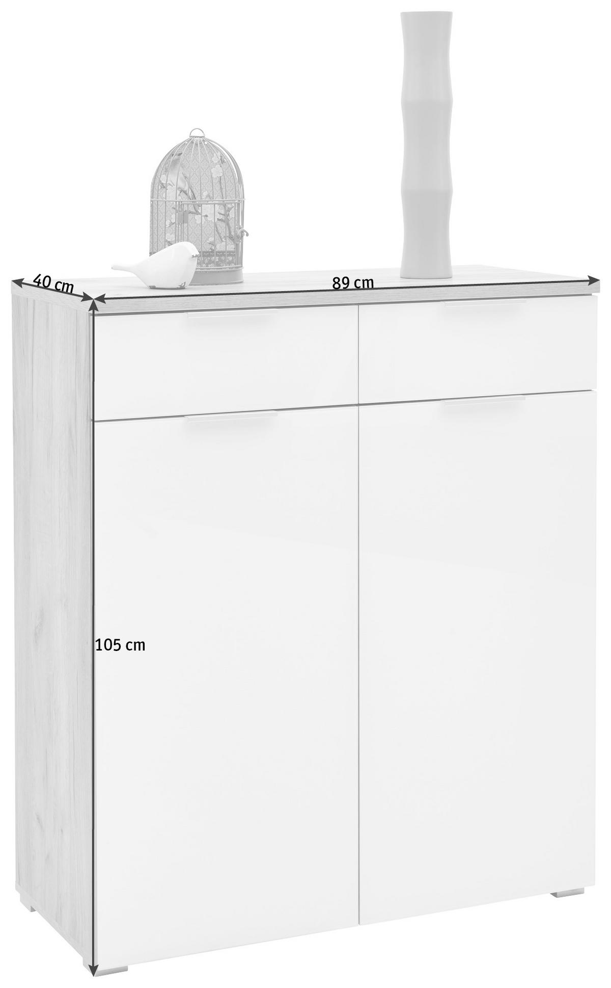CIPŐSSZEKRÉNY 89/105/40 cm  - tölgyfa/ezüstszínű, Design, műanyag/faalapú anyag (89/105/40cm) - Voleo