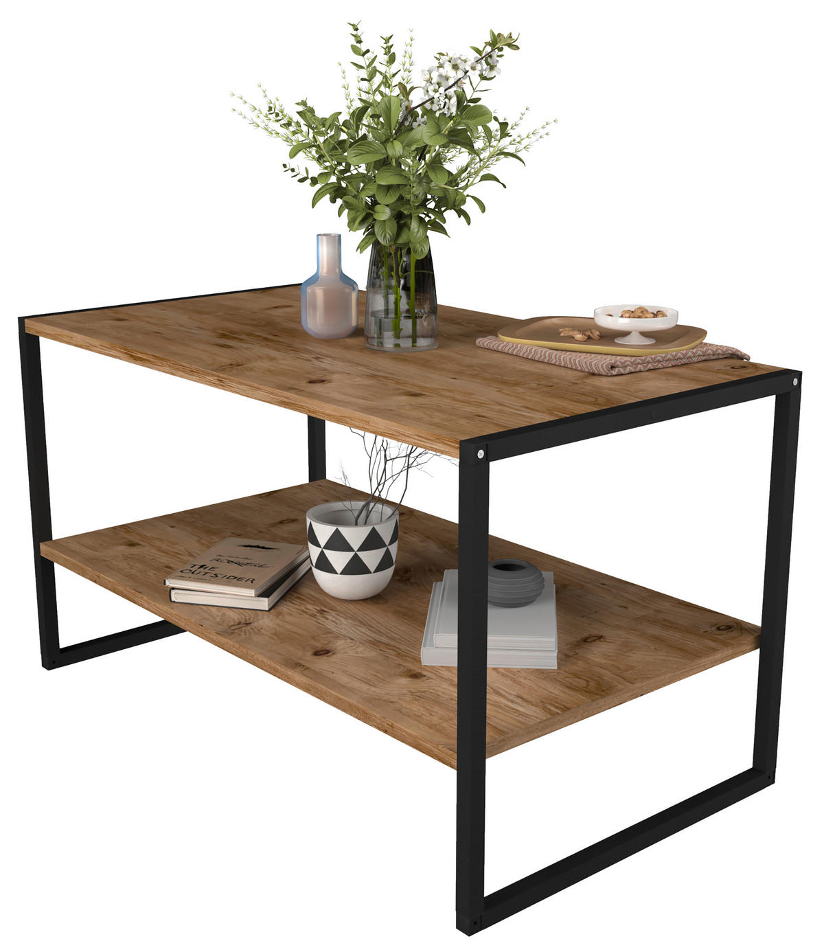 COUCHTISCH in Holzwerkstoff 90/50/50 cm  - Honigeiche/Schwarz, Design, Holzwerkstoff/Metall (90/50/50cm) - MID.YOU