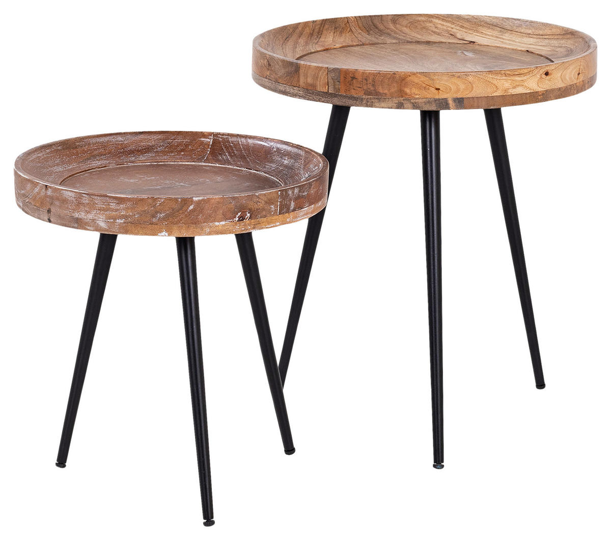 NACHTTISCH 45/50/45 cm  in massiv Mangoholz Naturfarben, Schwarz  - Schwarz/Naturfarben, MODERN, Holz/Metall (45/50/45cm) - MID.YOU