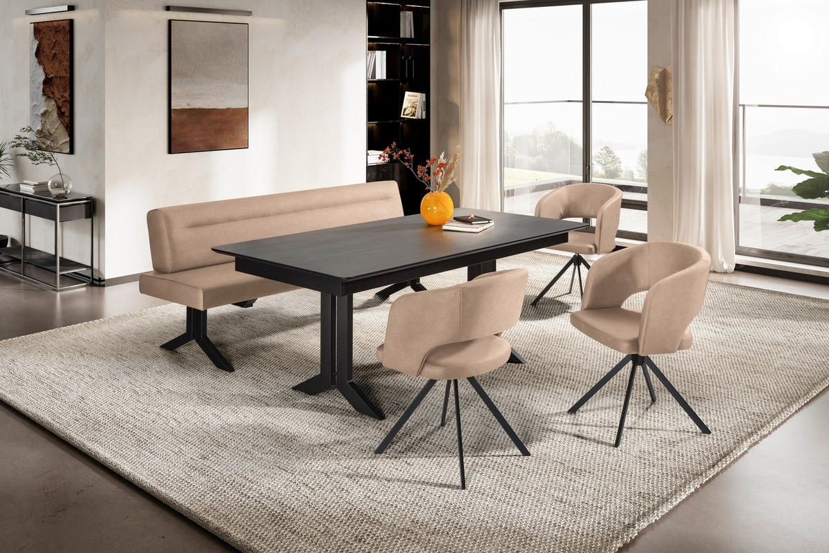 ARMLEHNSTUHL  in Stahl Mikrofaser, Lederlook (vegan)  - Beige/Schwarz, Konventionell, Textil/Metall (56/84/59cm) - Moderano
