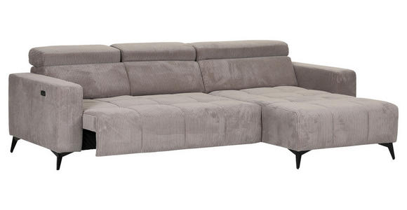 ECKSOFA Taupe Cord Rücken echt, Kopfteilverstellung, Sitzvorzug  - Taupe/Schwarz, KONVENTIONELL, Textil/Metall (257/170cm) - Carryhome