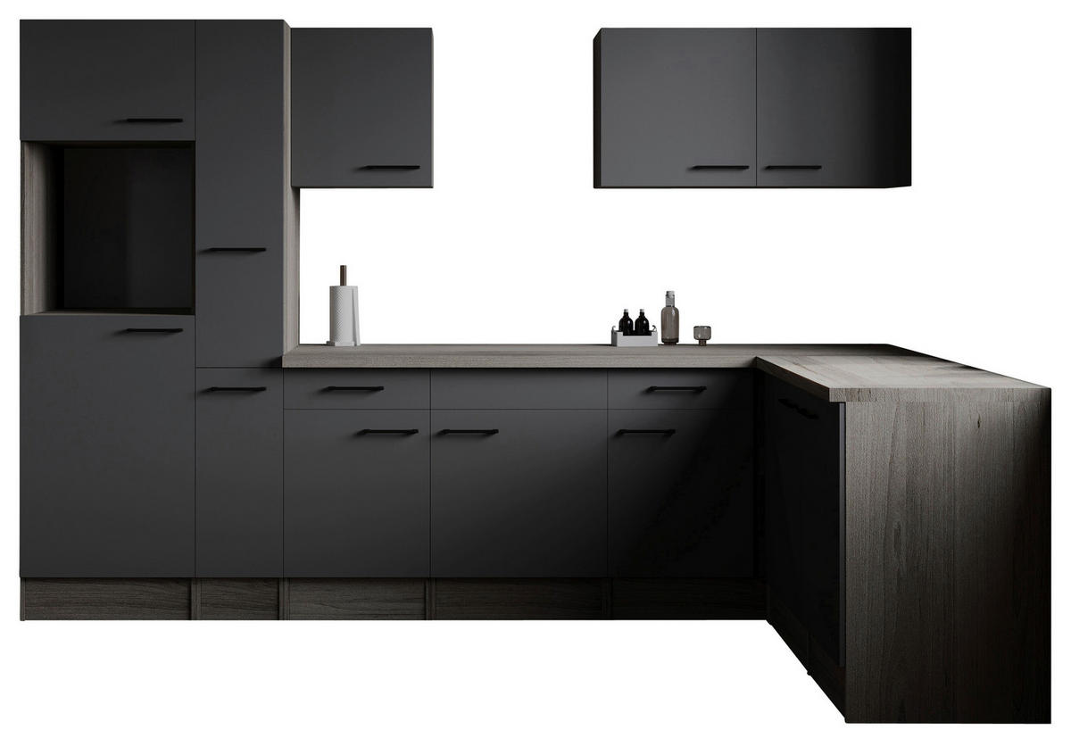 ECKKÜCHE 310/172 cm  in Grau, Eichefarben  - Eichefarben/Schwarz, Design, Holzwerkstoff/Metall (310/172cm) - Respekta