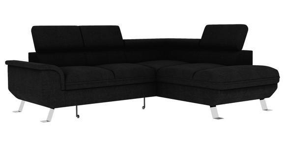 ECKSOFA Schwarz Struktur  - Silberfarben/Schwarz, KONVENTIONELL, Textil/Metall (268/207cm) - Carryhome