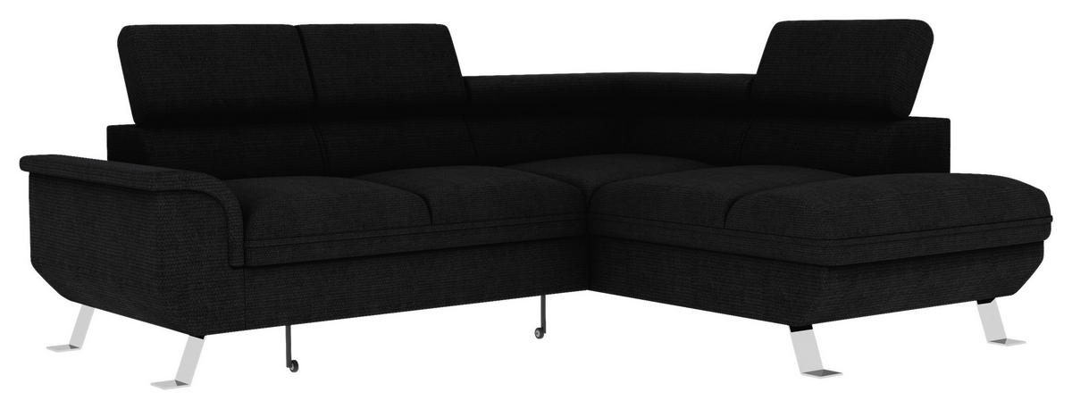 ECKSOFA in Struktur Schwarz  - Silberfarben/Schwarz, Konventionell, Textil/Metall (268/207cm) - MID.YOU