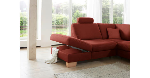 ECKSOFA in Mikrofaser Rot  - Wildeiche/Beige, KONVENTIONELL, Holz/Textil (236/286cm) - Voleo