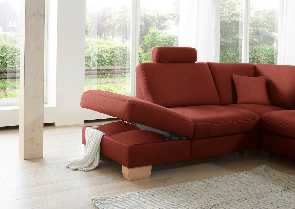 ECKSOFA in Mikrofaser Rot  - Wildeiche/Beige, Konventionell, Holz/Textil (236/286cm) - Voleo