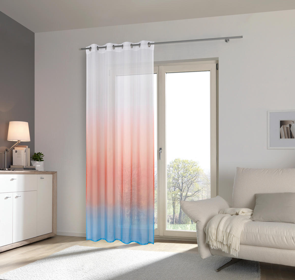 ZÁVĚS S OČKY, poloprůhledné, 140/245 cm - oranžová/modrá, Trend, textil (140/245cm) - Esposa