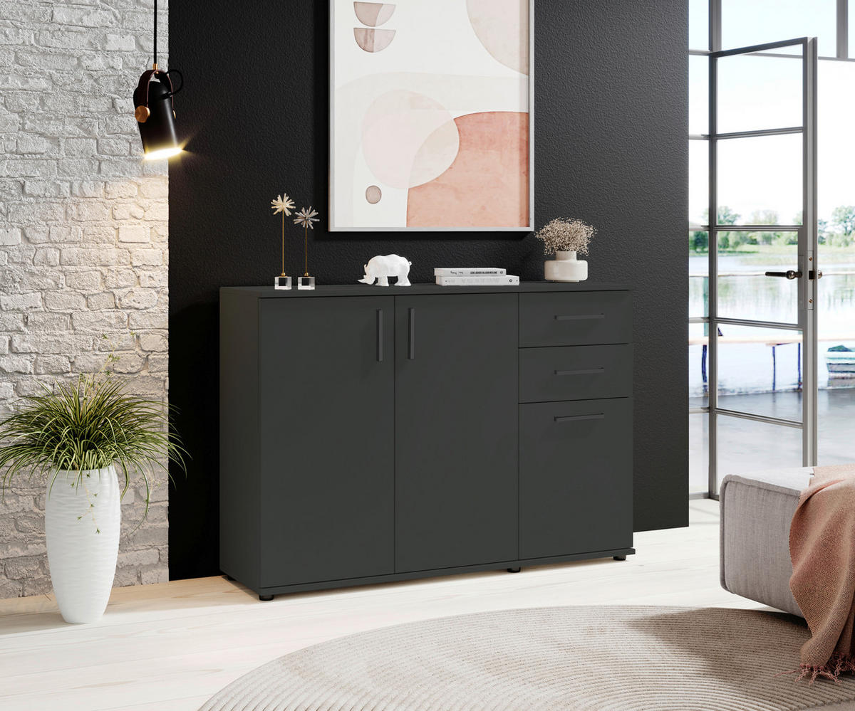 Sideboard Basel BC 1040  in 120/84/35 cm  - Anthrazit/Schwarz, Design, Holzwerkstoff/Kunststoff (120/84/35cm) - Livetastic
