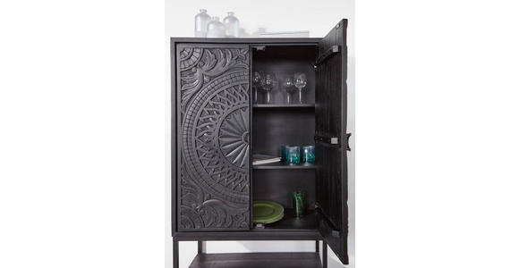 BARSCHRANK Mangoholz massiv Schwarz - Schwarz, Design, Holz/Metall (90/160/45cm) - Landscape