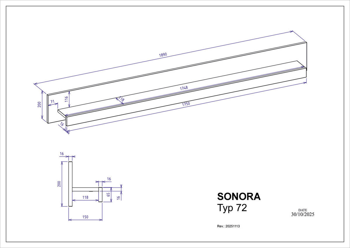 WANDBOARD in 189/20/15 cm Eiche Artisan  - Eiche Artisan, Design, Holzwerkstoff (189/20/15cm) - MID.YOU