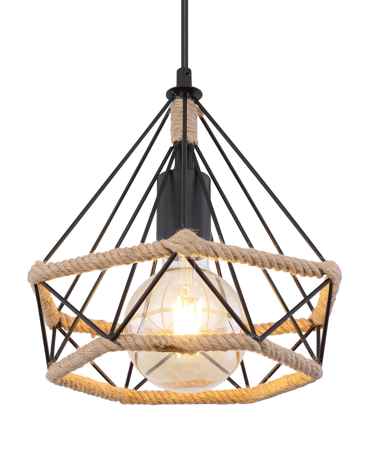 ZÁVĚSNÉ SVÍTIDLO, 25/150 cm  - černá/hnědá, Natur, kov/přírodní materiály (25/150cm) - Globo