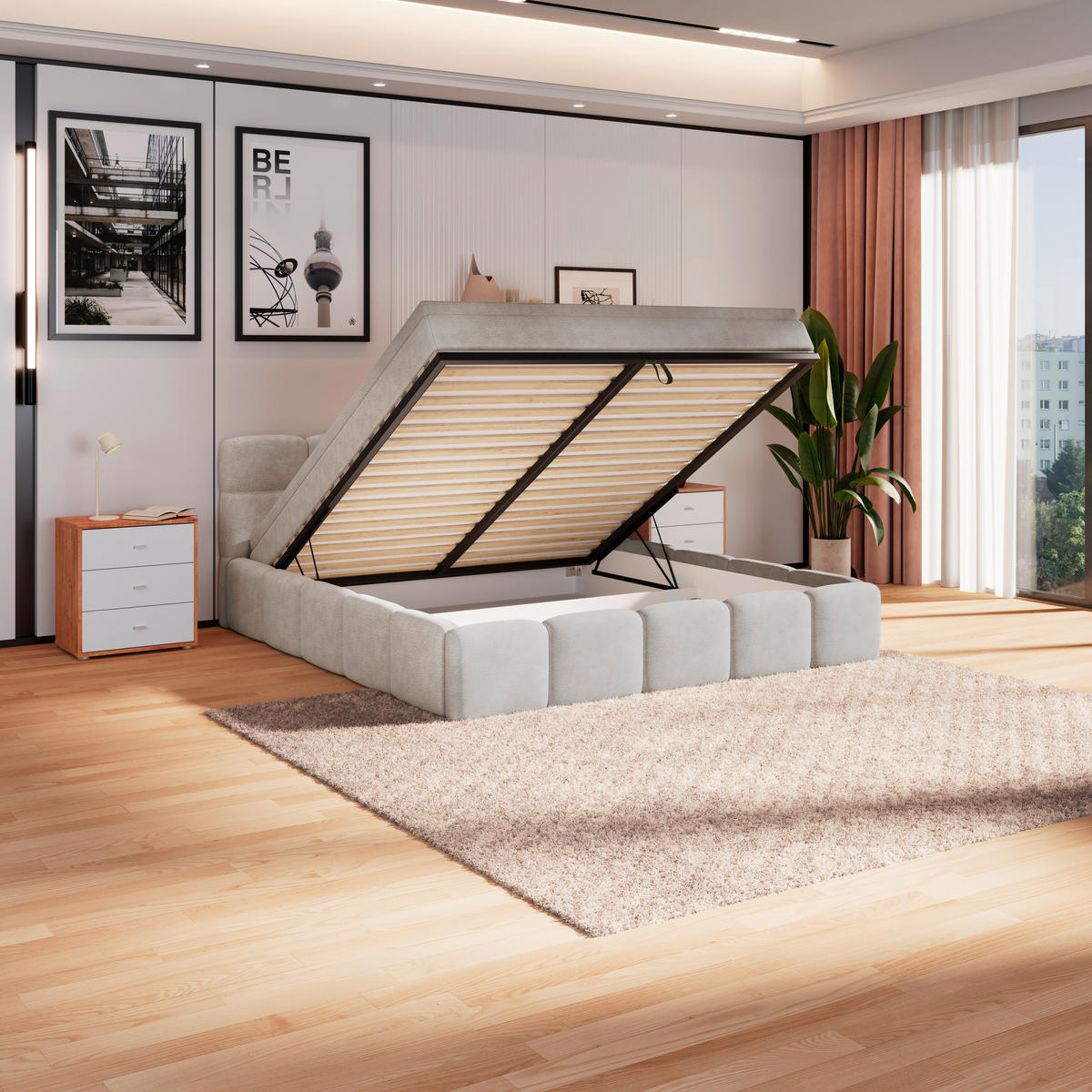 POLSTERBETT 180/200 cm,  in Creme, Matratze, H3 = fest  - Creme/Schwarz, Trend, Kunststoff/Textil (180/200cm)