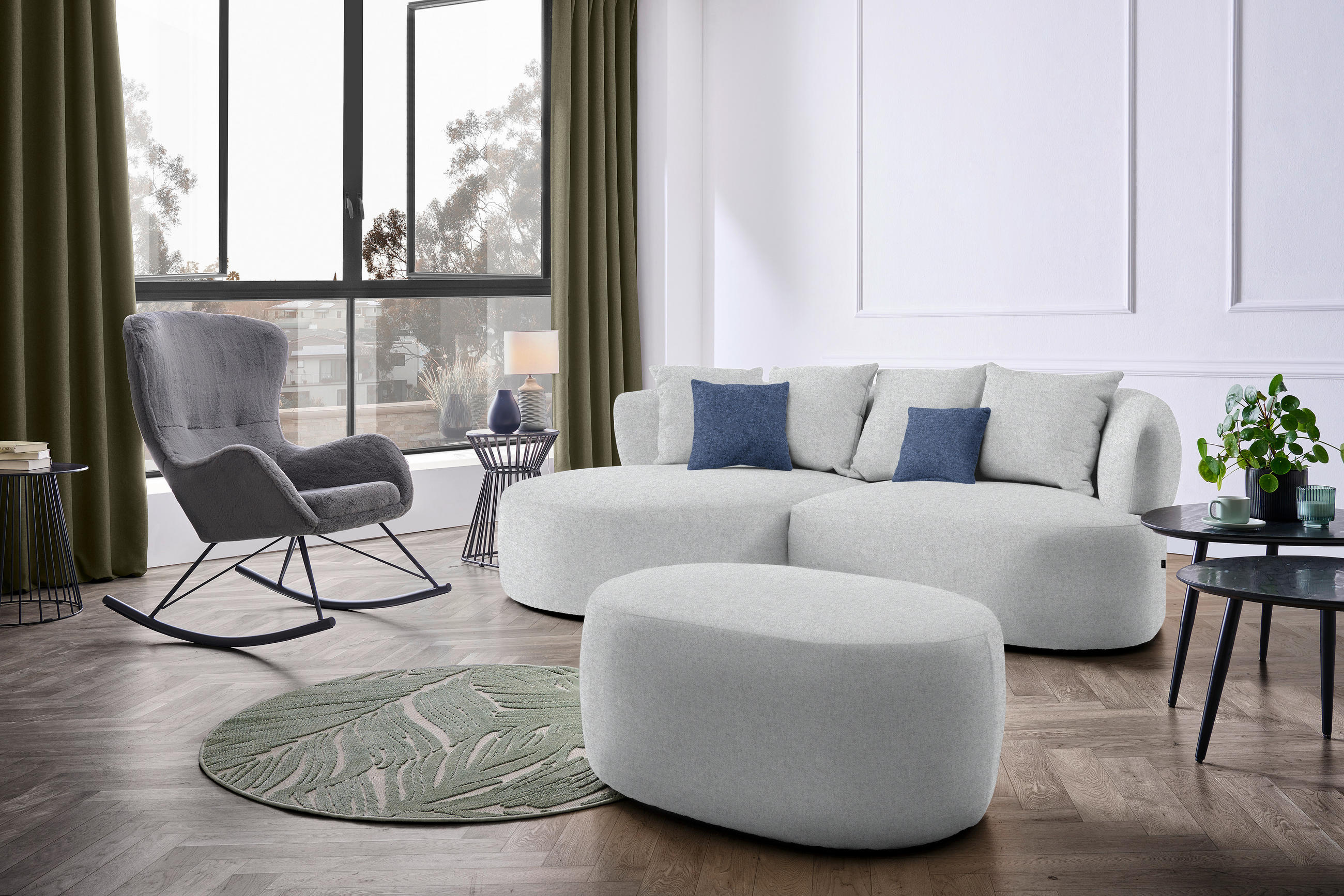 ECKSOFA in Flachgewebe Grau  166/235 cm  - Schwarz/Dunkelblau, MODERN, Kunststoff/Textil (166/235cm) - Hom`in