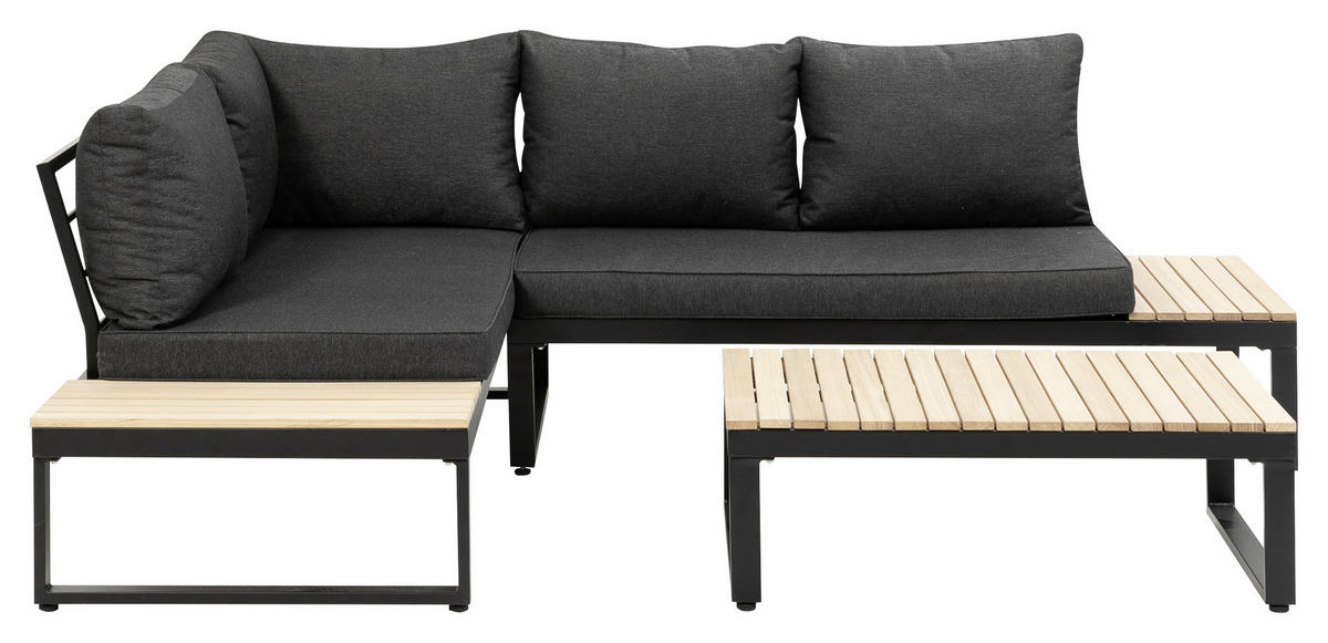 LOUNGEGARNITUR Akazie massiv, Hartholz Aluminium  - Anthrazit/Braun, MODERN, Holz/Textil (178/68/228,5cm) - Gardenson