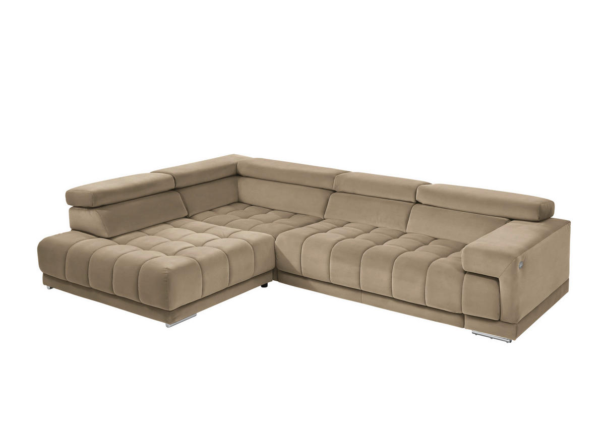 ECKSOFA in Mikrofaser Beigebraun  222/326 cm  - Chromfarben/Beigebraun, Design, Textil/Metall (222/326cm) - Beldomo Speed