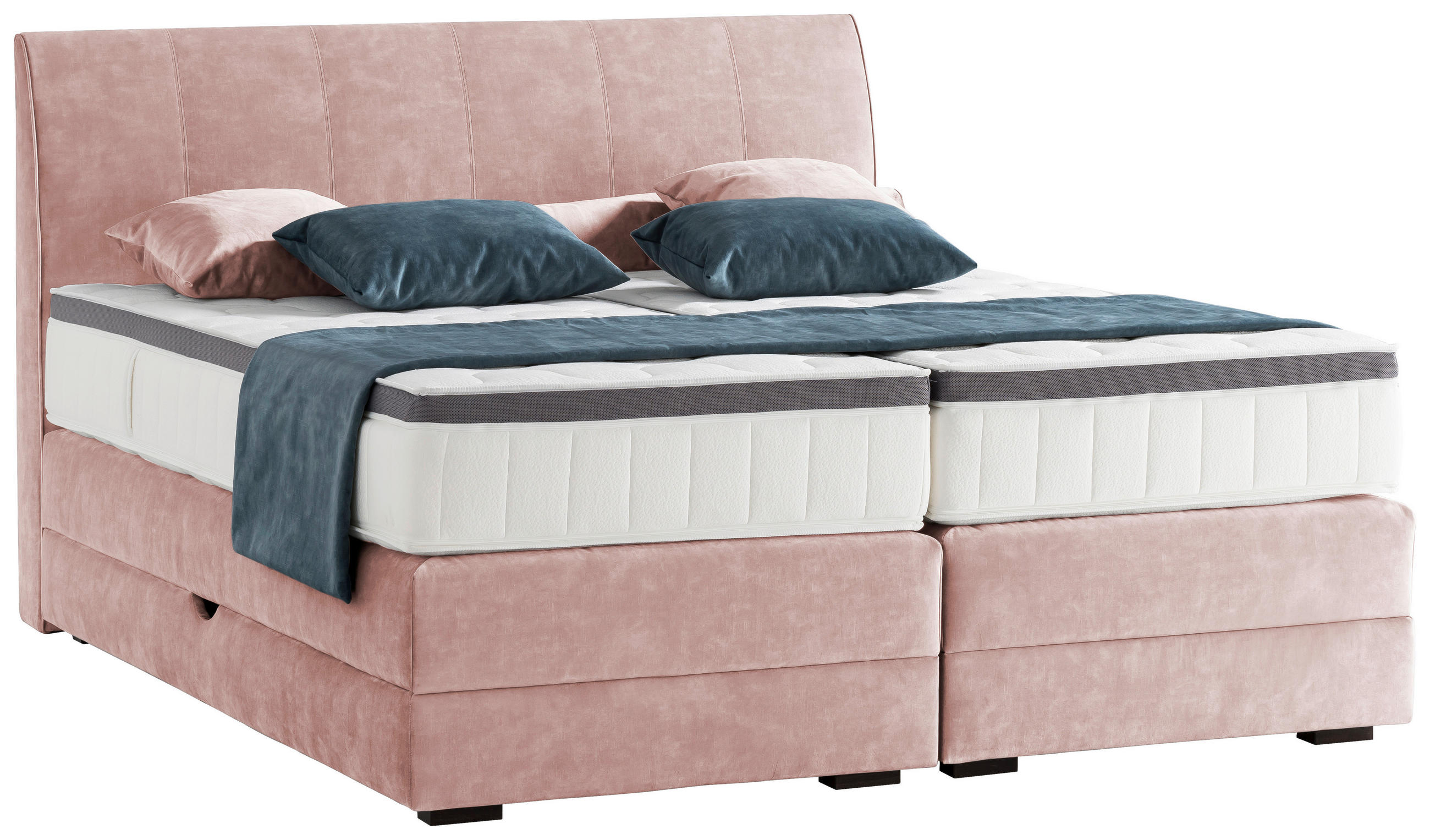 BOXSPRINGBETT 180/200 cm,  in Hellrosa, Bettkasten, Topper, Matratzen, H2 + H2 = mittel  - Wengefarben/Hellrosa, KONVENTIONELL, Holz/Textil (180/200cm) - Novel