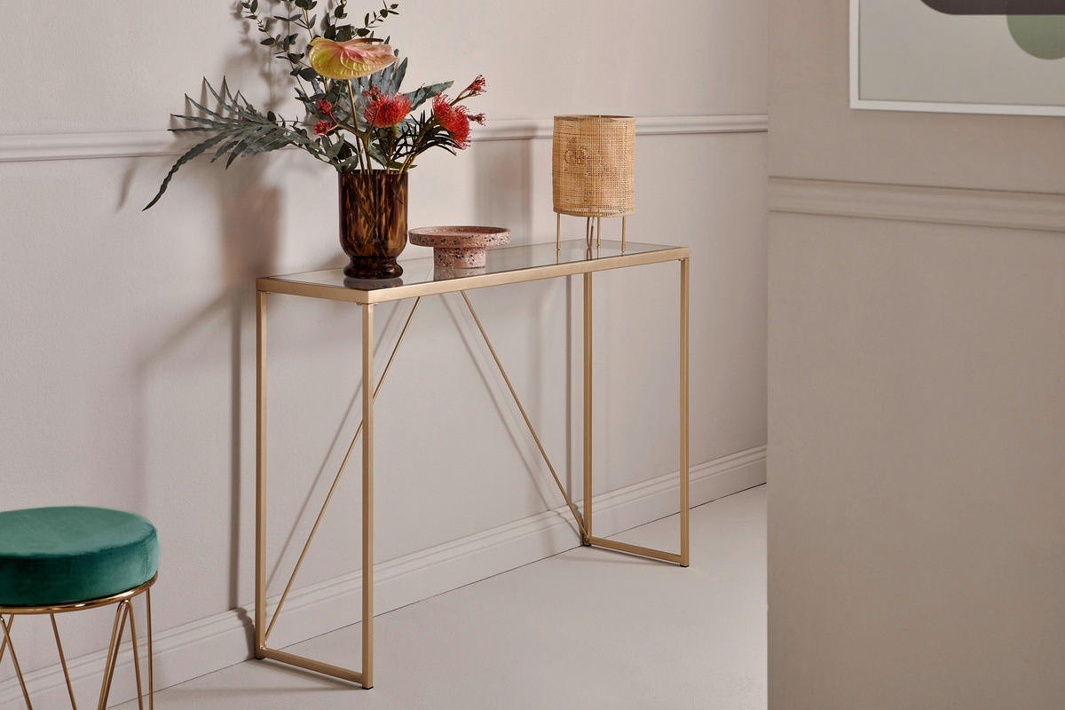 KONSOLENTISCH Goldfarben, Transparent  - Transparent/Goldfarben, KONVENTIONELL, Glas/Metall (111/30/76cm) - Livetastic