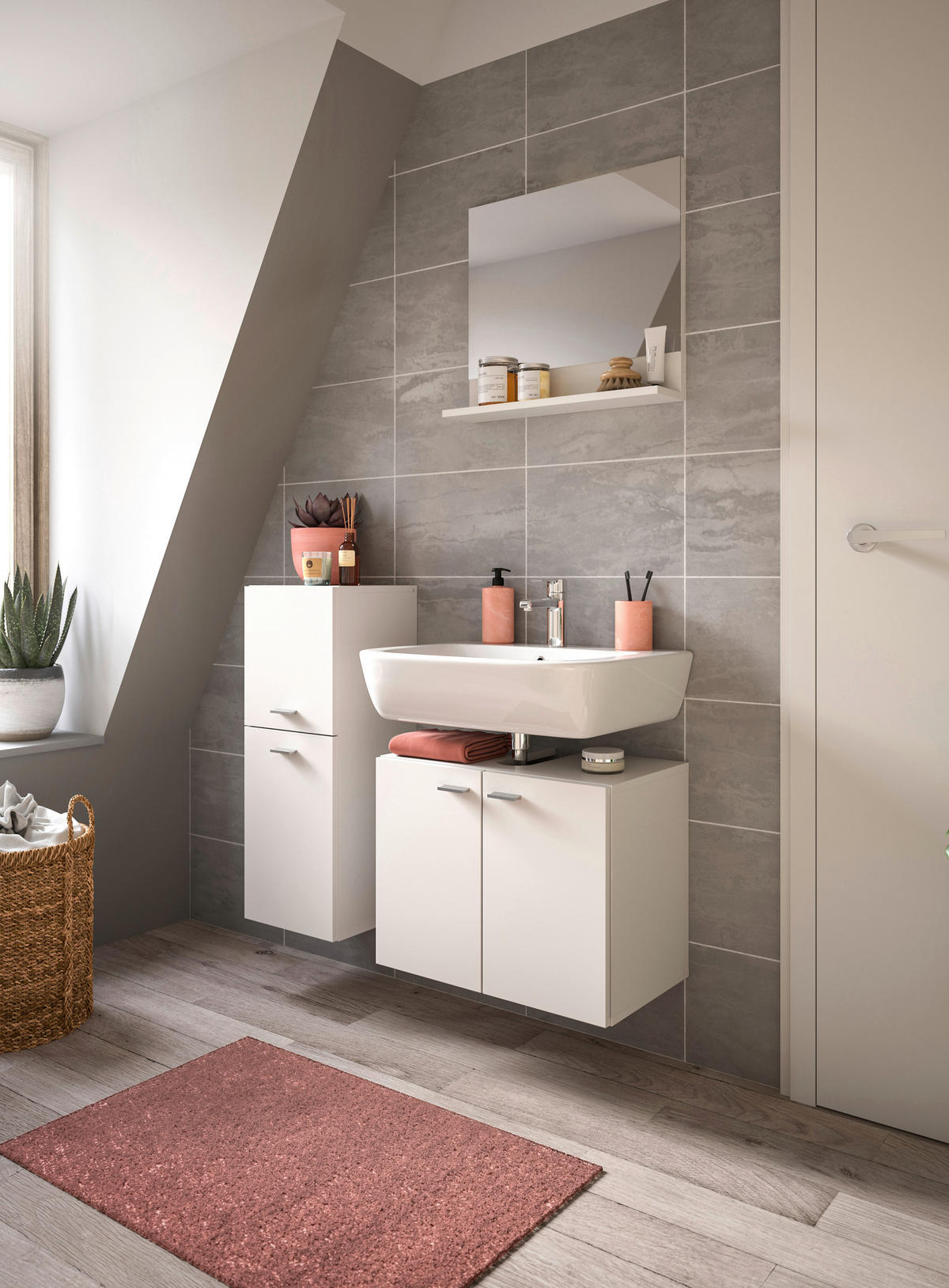 BADEZIMMER 3-teilig  in 87 cm  - Silberfarben/Weiß, MODERN, Glas/Holzwerkstoff (87cm) - MID.YOU